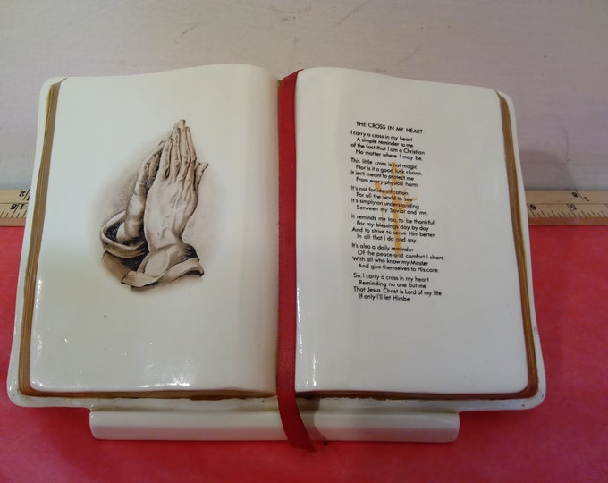 Vintage Ceramic Dresser Topper, Bible Prayer "The Cross in my Heart" for Desk or Dresser