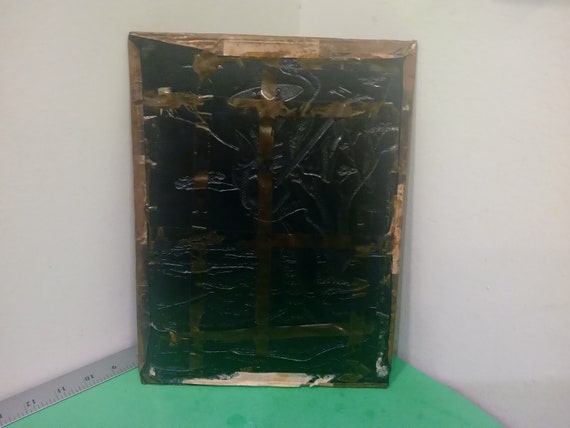 N9522【アンティーク】鋳銅　釣人　銘あり Vintage Oriental Copper Relief Wall Art Plaque Nature Scene