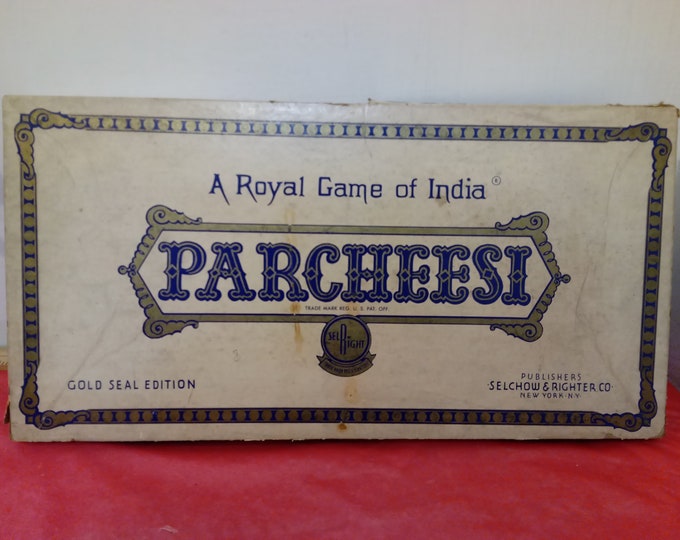 Vintage Board Game, A Royal Game of India "Parcheesi", Gold Seal Edition by Selchow & Richter Co., 1938#