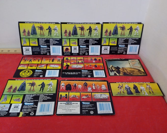 Vintage Star Wars Backing Cardboards, Nine Cut Kenner Action Figures Backing Boards, 1990's