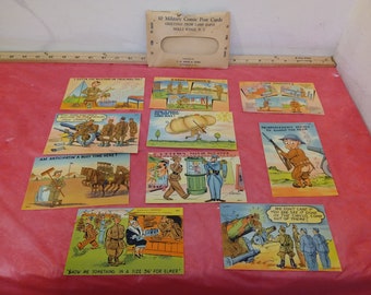 Vintage Military Comic Postcards, 10 Military Comic Postcards from Camp Davis, Holly Ridge N.C., Published by J.H. Aman & Sons, 1940's