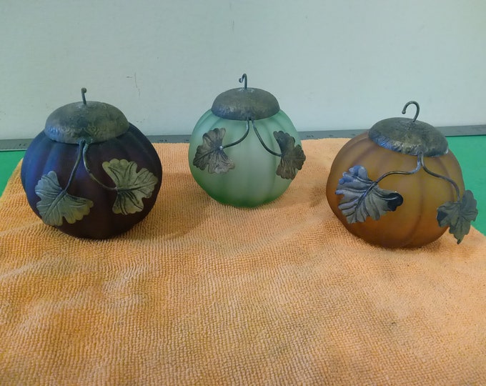 Vintage Decorative Glass Spheres with Copper Top and Leaves, 1980's*