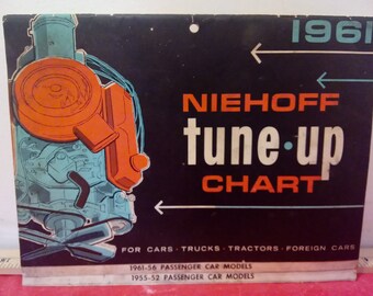 Vintage Auto Tune-up Chart, Niehoff Tune-up Chart for Passenger Cars, Trucks, Tractors, and Foreign Cars, 1961