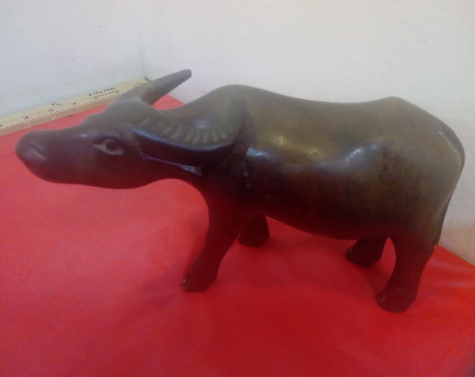 Vintage Wooden Carving, African Water Buffalo Hand Carved