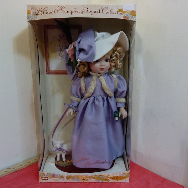 Vintage Porcelain Doll, Maud Humphrey Bogart Collection, Little Bo-Peep Doll with Lithograph Portrait from Artist, 2001