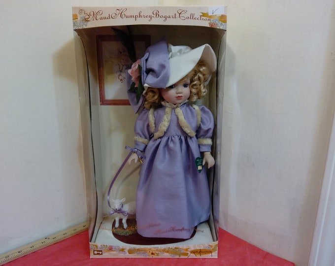 Vintage Porcelain Doll, Maud Humphrey Bogart Collection, Little Bo-Peep Doll with Lithograph Portrait from Artist, 2001