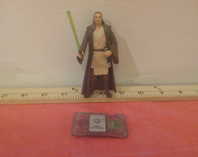 Vintage Star Wars Action Figure, Qui-Gon Jinn and Commtech by Hasbro, 1999