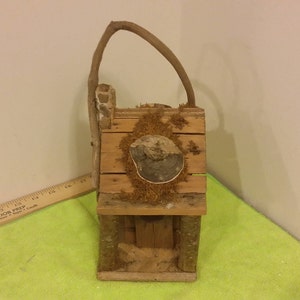 Vintage Handmade Birdhouse with Stone Fireplace