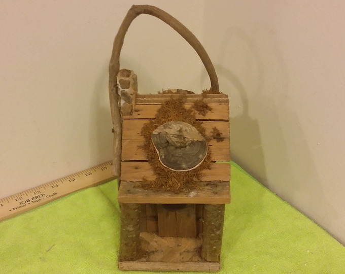 Vintage Handmade Birdhouse with Stone Fireplace