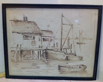 Vintage Framed Artwork, Lobster Trapper by Joseph B. Hartranft, 1956