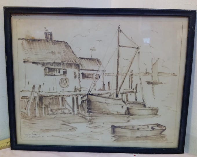 Vintage Framed Artwork, Lobster Trapper by Joseph B. Hartranft, 1956