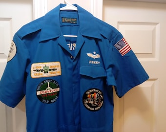 Vintage Military Uniform/Jumpsuit, Air Force Jumpsuit, Fly the Friendly Skies of Vietnam-Laos, Royal Tailors N.K.P. Thailand, 1970's