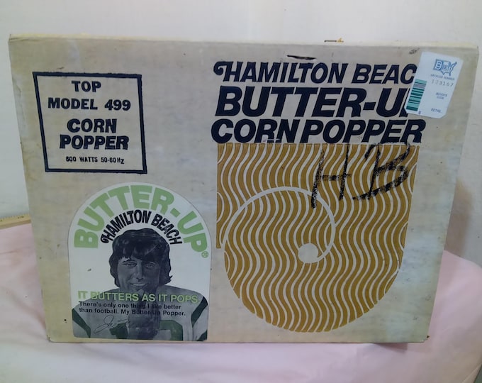 Vintage Popcorn Poppers, Hamilton Beach Popcorn Poppers, Joe Namath on boxes with Signature, Model #499 Unopen or Model #500G Used, 1970's#