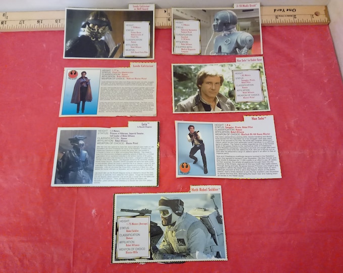 Vintage Star Wars Backing Cardboards, Seven Cut Kenner Action Figures Backing Boards, Haj Solo and other Rebels, 1990's