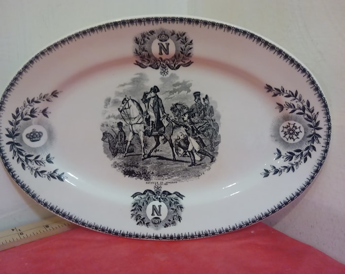 Antique Napoleon Bataille De Wagram 1809 Platter, Napoleon Bonaparte Collectible Platter by Boche La Louviere, 1890's to 1920's