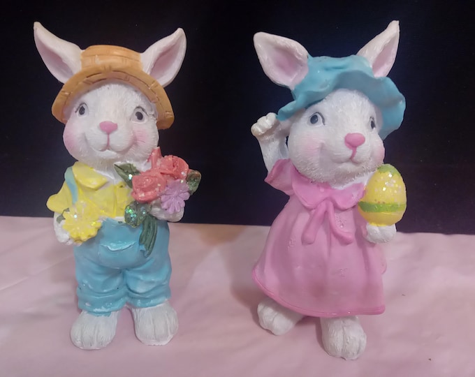 Vintage Figurines, Ceramic or Resin Figurines, Bunny People, Farmer, Farmer's Wife, Girl with Basket, or Small Girl with Puppy