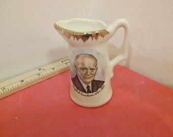 Vintage Porcelain Creamer with Gold Trim, Made in USA, Dwight D. Eisenhower, 1970's#