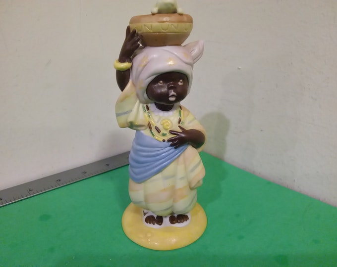 Vintage U. N. Children Hand Painted Porcelain Figures, Diodu From Nigeria, 1978