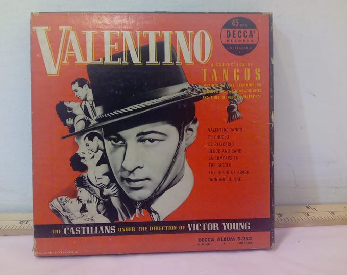 Vintage 45 R.P.M. Records, Victor Young, Tangos, Music for Dreaming, Operatic Arias, Scheherazade, Merry Widow, Valentino, and Others