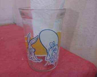 Vintage Jelly Jar, Welch's Looney Tunes Jelly Jar and Child's Drinking Glass, Bugs and Yosemite Sam Collector Jar, 1994