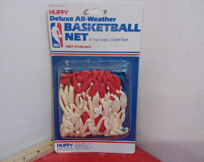 Vintage Basketball Net, Huffy Deluxe All-Weather Basketball Net, Red, White, and Blue, 1980's