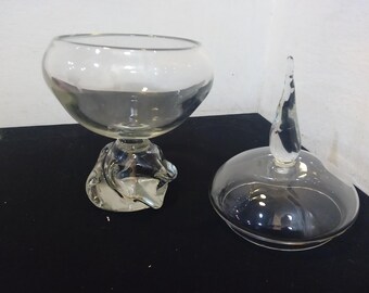 Vintage Glass Candy Dish, Glass Nut or Candy Dish with Heavy Base