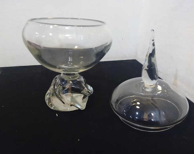 Vintage Glass Candy Dish, Glass Nut or Candy Dish with Heavy Base