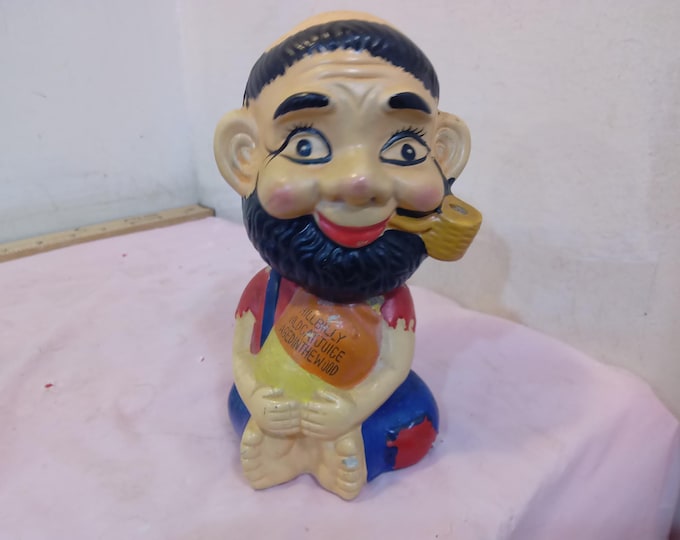Vintage Bobble Head Chalkware Piggy Bank, Hillbilly Wildcat Juice Aged in the Woods, 1950/60's#