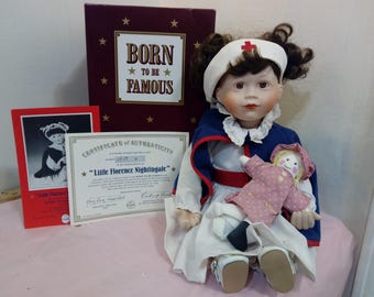Vintage Porcelain Doll, "Little Florence Nightingale" Born to Be Famous Doll by Edwin M. Knowles, 1990's