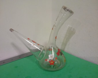 Vintage Olive Oil Dispenser, Hand Blown Beaker Style and Hand Painted, Matador Scene, 1960's