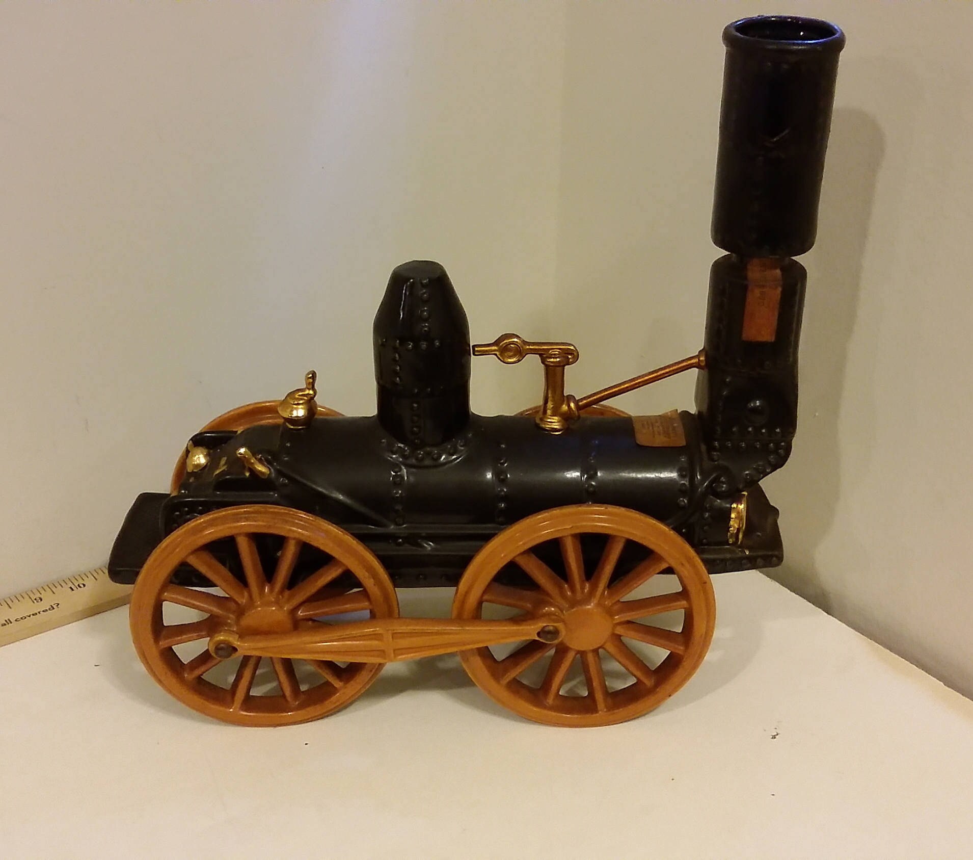 Vintage Train Decanter, Famous First Dewitt Clinton Black Gold Liquor Bottle, 1969