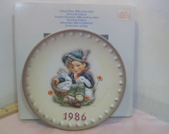 Vintage Collector Plate, 16th Edition of Annual Plate by Goebel, Boy with Bunnys in Bas-Relief, 1986