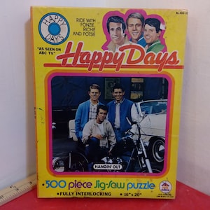 Vintage Jigsaw Puzzle, Happy Days Ride with Fonzie, Richie and Potsie by HG Toys, 500 Pieces, 1974#