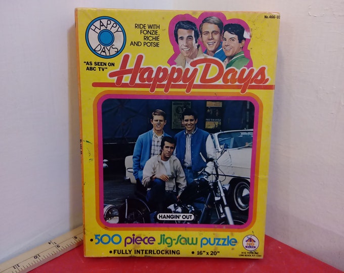 Vintage Jigsaw Puzzle, Happy Days Ride with Fonzie, Richie and Potsie by HG Toys, 500 Pieces, 1974#