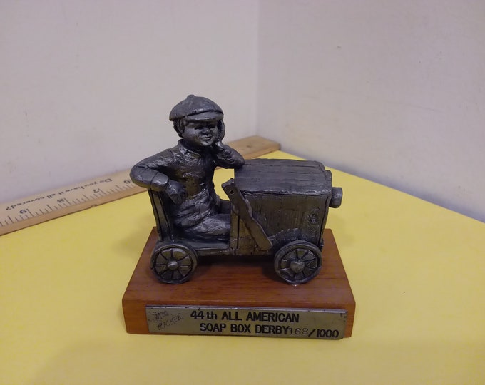 Vintage Ricker Pewter Figurine, 44th All American Soap box Derby, 1980's