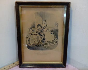 Vintage Picture Print with Frames, Wooden Frame Prints, "Album De La Mode Illustree", Mom and Two Children or Three Ladies#