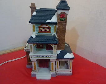 Vintage Porcelain/Ceramic House, Apothecary House with Light, Department 56?, Made in China, 1990's