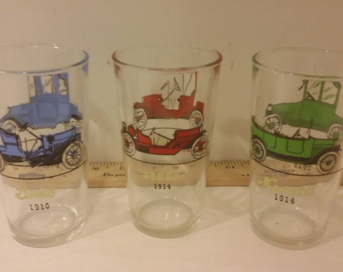 Vintage Drinking Glass, Hazel Atlas Mid Century Atomic Gay Car Glasses Tumblers. 1960