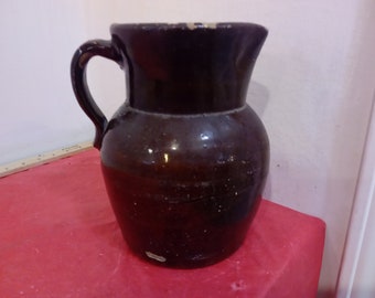 Vintage Clay Pitcher, Large Dark Brown Pitcher Earthenware Looking with Handle