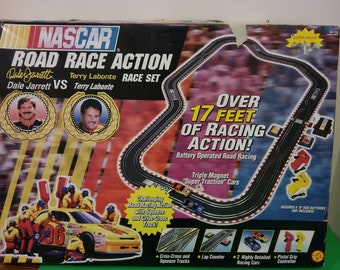 Vintage Road Race Action Race Set, Nascar Dale Jarrett vs Terry Labonte, Toy Biz, 1998