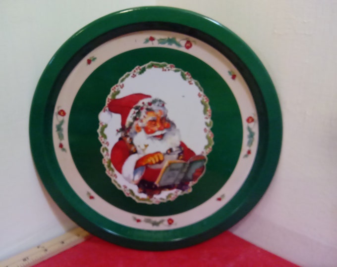 Vintage Decorative Tray, Christmas Decorative Tray or Serving Tray "Santa Reading Naughty or Nice List" by Hartin, 1980's