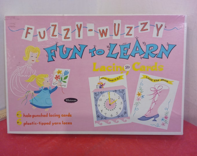 Vintage Fuzzy-Wuzzy Fun to Learn Lacing Cards by Whitman, 1965