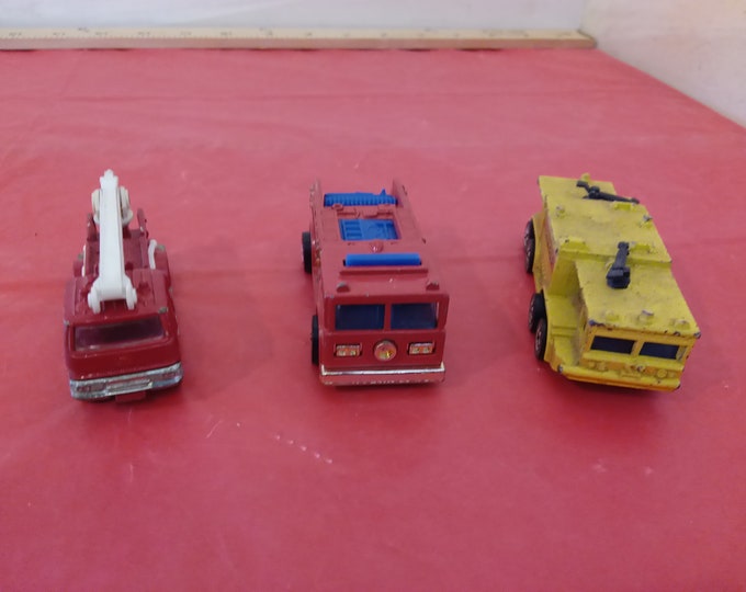 Vintage Die Cast Fire Engines, Tomica and Two Hot Wheels Engines, 1970's