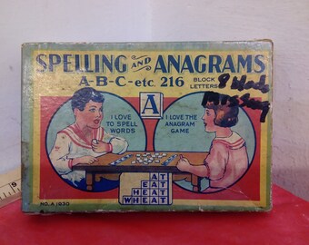 Vintage Learning Game, Spelling and Anagrams A-B-C-Etc 216 Block Letters, #A 1930, Springfield Photo Mount Co.#