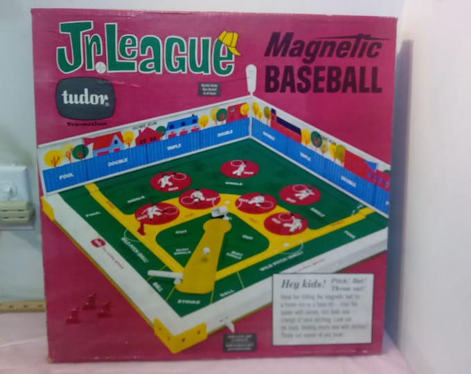 Vintage Sports Game, Jr. League Magnetic Baseball with Tru-Action by Tudor Games, Model #455 with Box, 1968