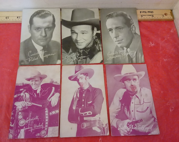 Vintage Movie Star Cards, Roy Rogers, Humphrey Bogart, Robert Montgomery, and Others, Movie Exhibit Cards, 1947 to 1966