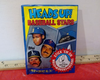 Vintage Baseball Collectible, Heads Up! Baseball Stars, Suction Cup Holder, 1990