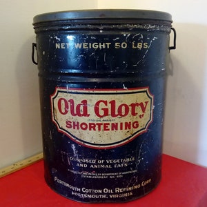 Vintage Shortening Tin, Old Glory Shortening 50lb, 1940&#39;s#