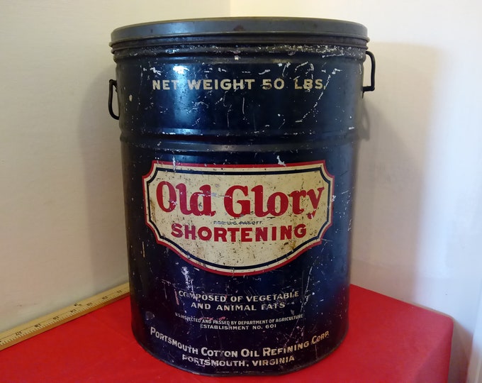 Vintage Shortening Tin, Old Glory Shortening 50lb, 1940's#