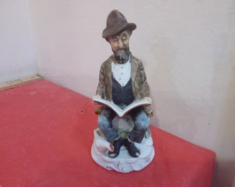 Vintage Ceramic Figurine, Napcoware Figurine Man on Bench reading Book with Duck at Feet, 1970's